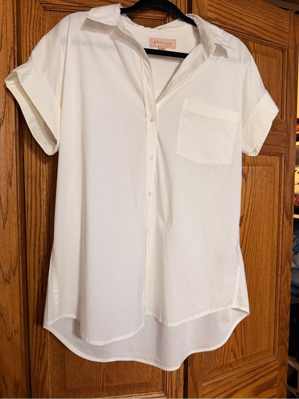 Philosophy White Short Sleeve Button-Down Blouse